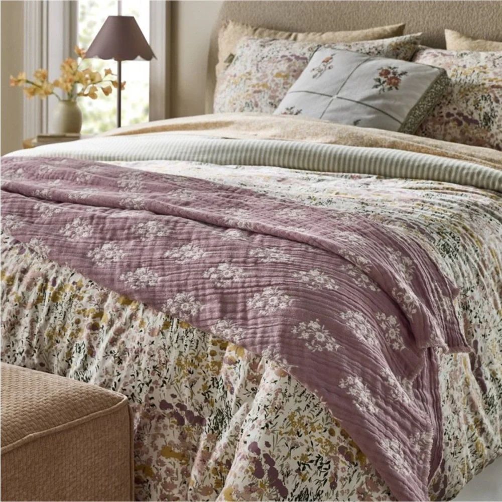 Floral Block Print Jacquard Throw Purple/Cream - Threshold™ with Studio McGee